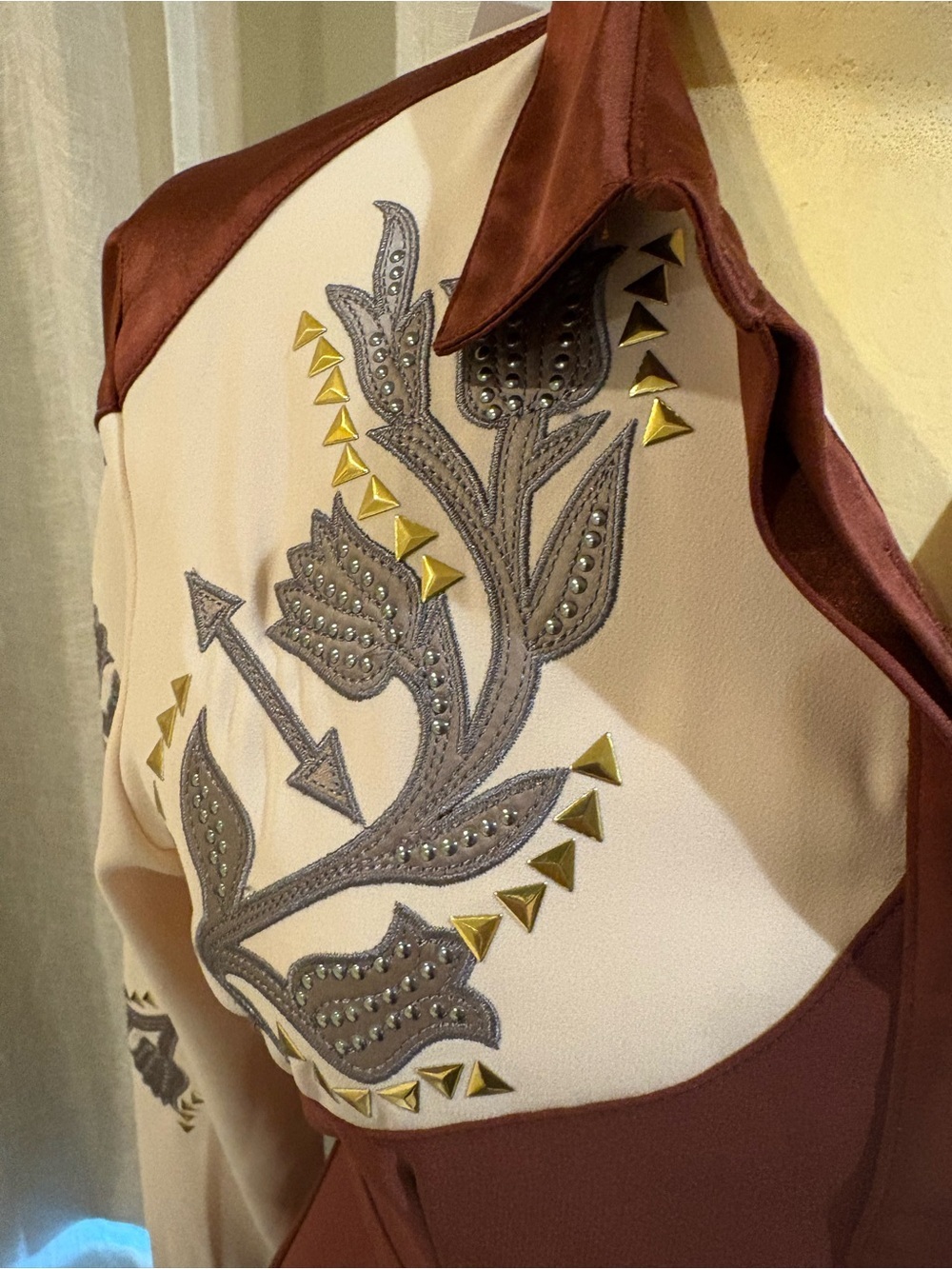 Glamorous Rust and Cream Embroidered Midi Shirt Dress - Picture 2 of 5